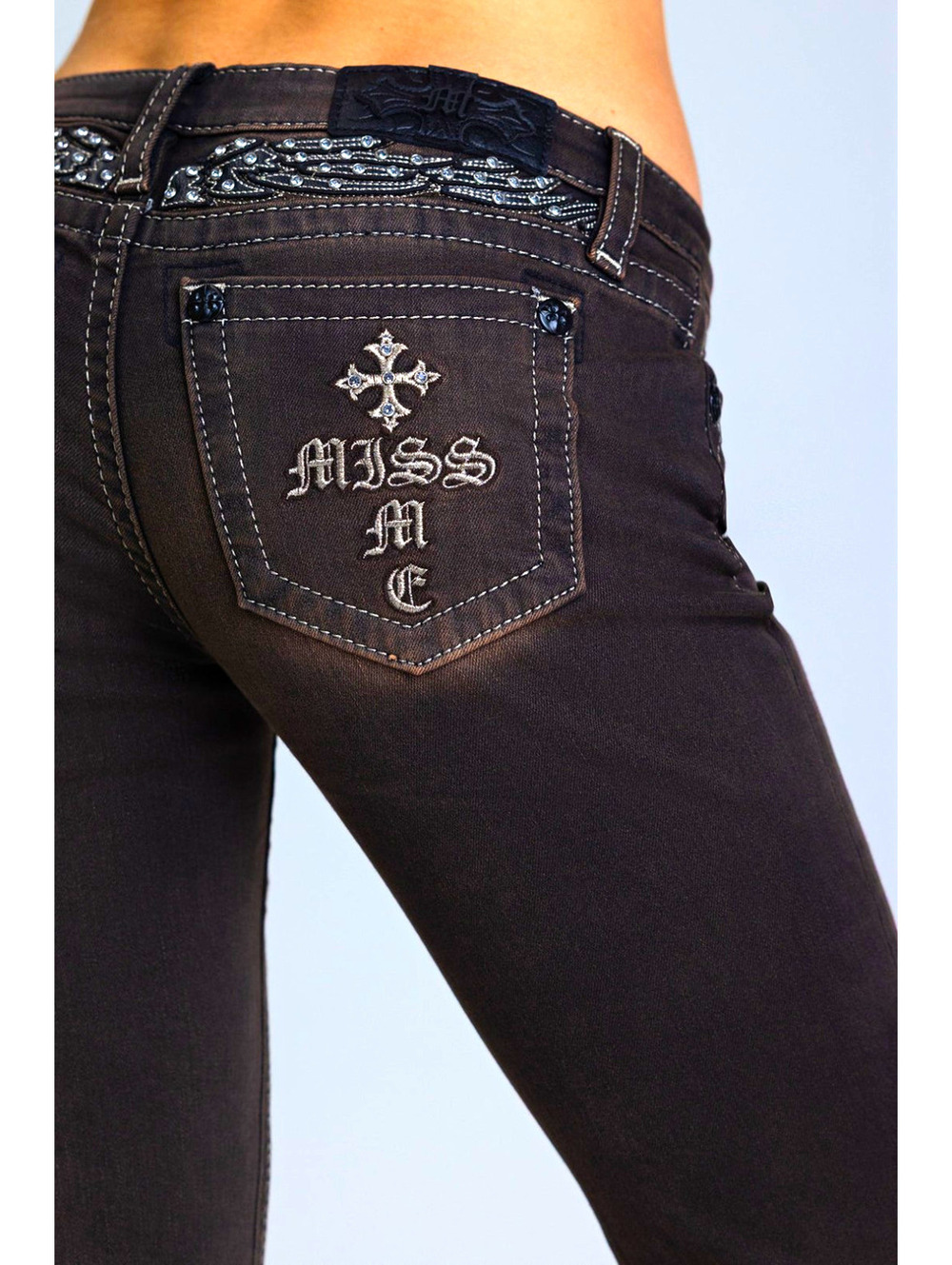 NWT Miss Me Women’s Black Bootcut Jeans Rhinestone Embroidered Logo sz 29 #1069
